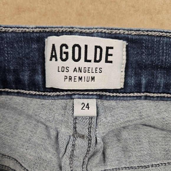 AGOLDE High Rise Raw Hem Crop Skinny Denim Jean Size 24 Dark Wash A018-2022 - Picture 8 of 16